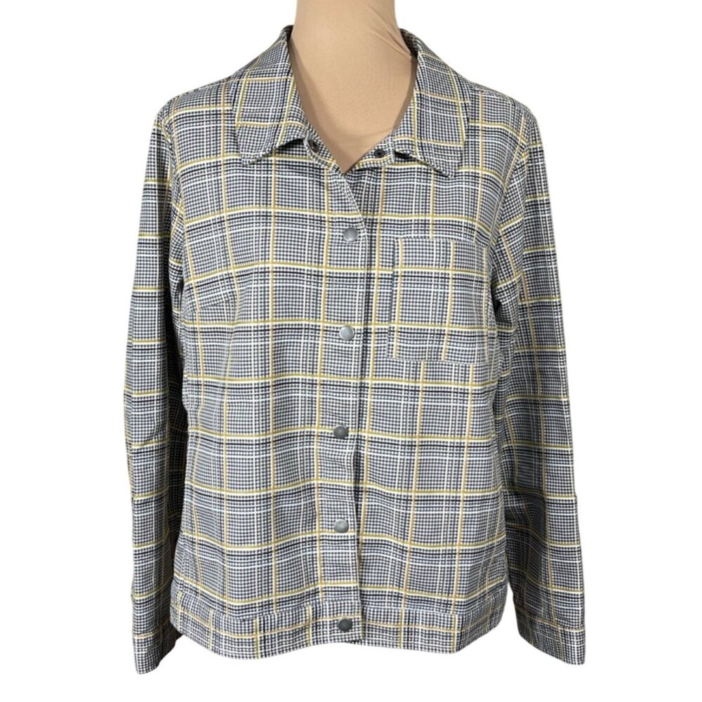 Christopher & Banks Plaid Jacket Size L Large Stretch Lightweight Black White Go